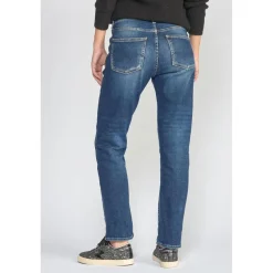 Jeans regular, droit 400/17 mom taille haute 7/8ème bleu en coton