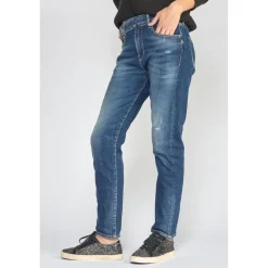 Jeans regular, droit 400/17 mom taille haute 7/8ème bleu en coton