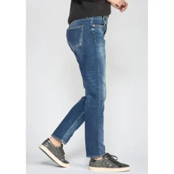 Jeans regular, droit 400/17 mom taille haute 7/8ème bleu en coton