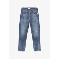 Jeans regular, droit 400/17 mom taille haute 7/8ème bleu en coton