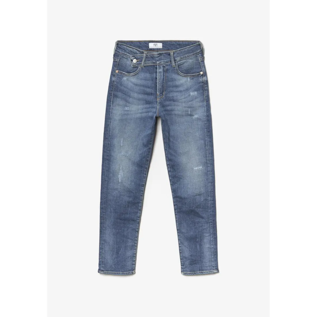 Jeans regular, droit 400/17 mom taille haute 7/8ème bleu en coton