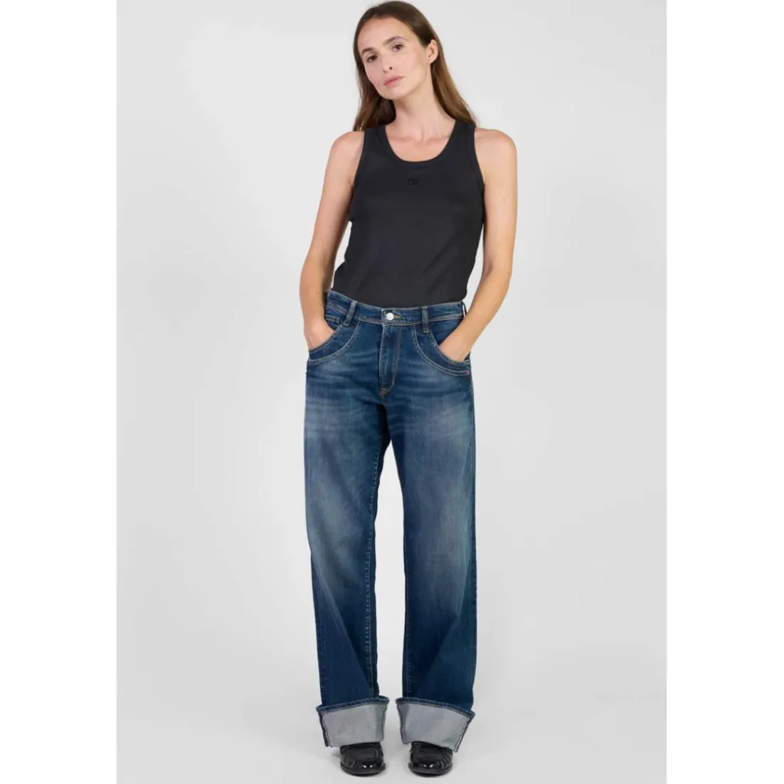 Jeans regular, droit 400/28 regular loose taille haute, longueur 34 bleu Louise