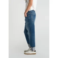 Jeans regular, droit boyfit 7/8ème bleu Lila en coton