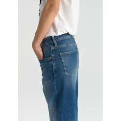 Jeans regular, droit boyfit 7/8ème bleu Lila en coton