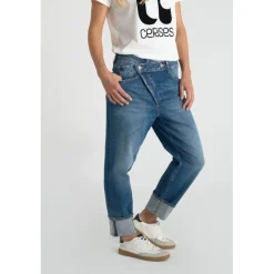 Jeans regular, droit boyfit 7/8ème bleu Lila en coton