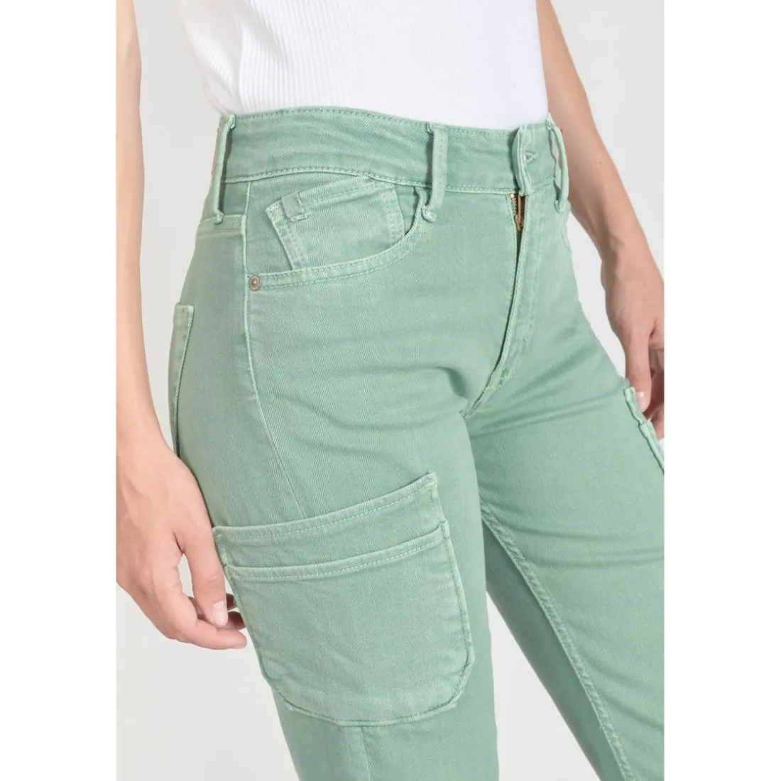 Jeans regular, droit PRECIEUX, 7/8ème vert en coton