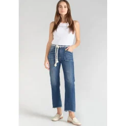 Jeans regular, droit pricilia, 7/8ème bleu en coton Noor