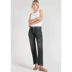 Jeans regular, droit pricilia, 7/8ème noir en coton