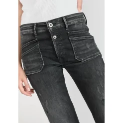 Jeans regular, droit pricilia, 7/8ème noir en coton