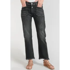 Jeans regular, droit pricilia, 7/8ème noir en coton