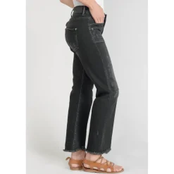 Jeans regular, droit pricilia, 7/8ème noir en coton