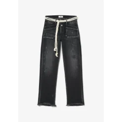 Jeans regular, droit pricilia, 7/8ème noir en coton