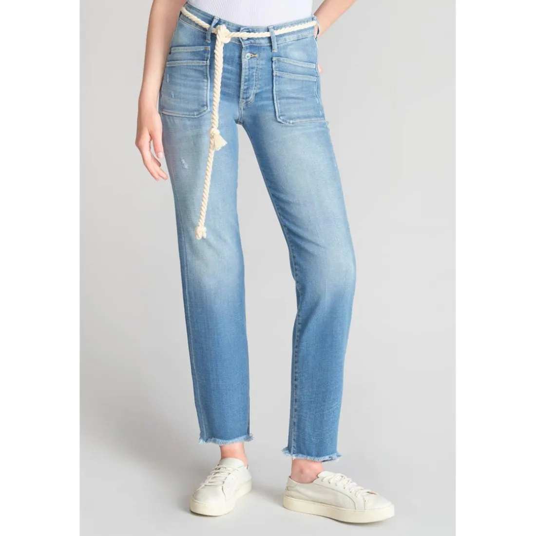 Jeans regular, droit pricilia, 7/8ème bleu Fleur
