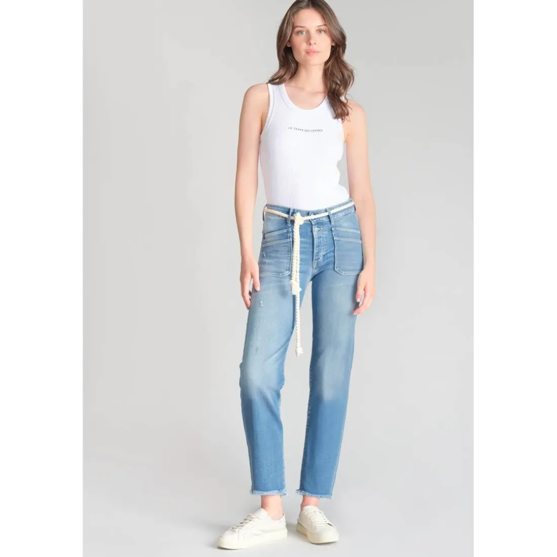 Jeans regular, droit pricilia, 7/8ème bleu Fleur