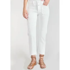 Jeans regular, droit pricilia, 7/8ème blanc en coton