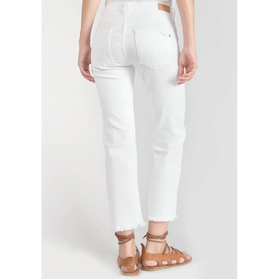Jeans regular, droit pricilia, 7/8ème blanc en coton