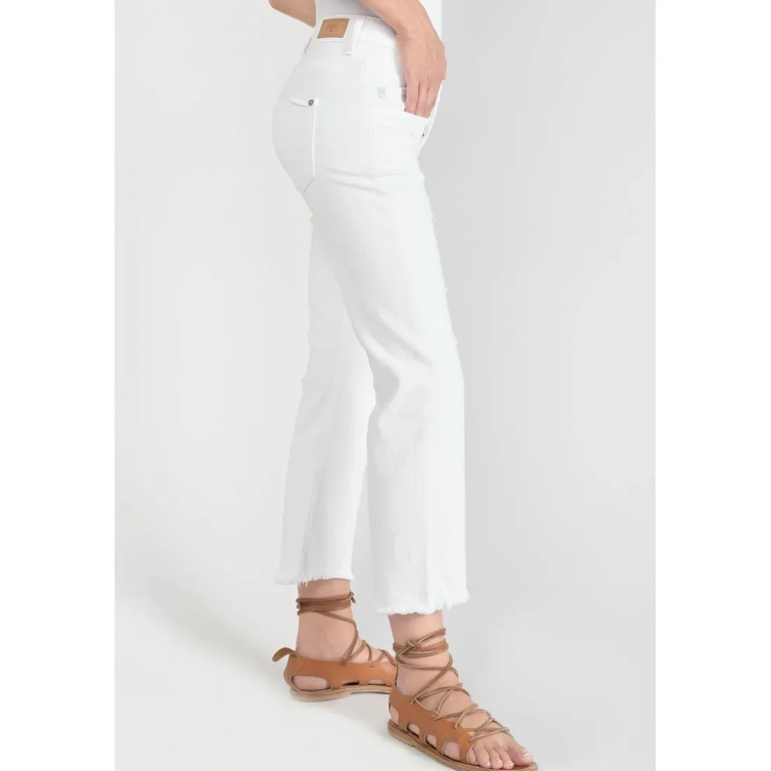 Jeans regular, droit pricilia, 7/8ème blanc en coton