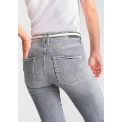 Jeans regular, droit pricilia, 7/8ème gris en coton