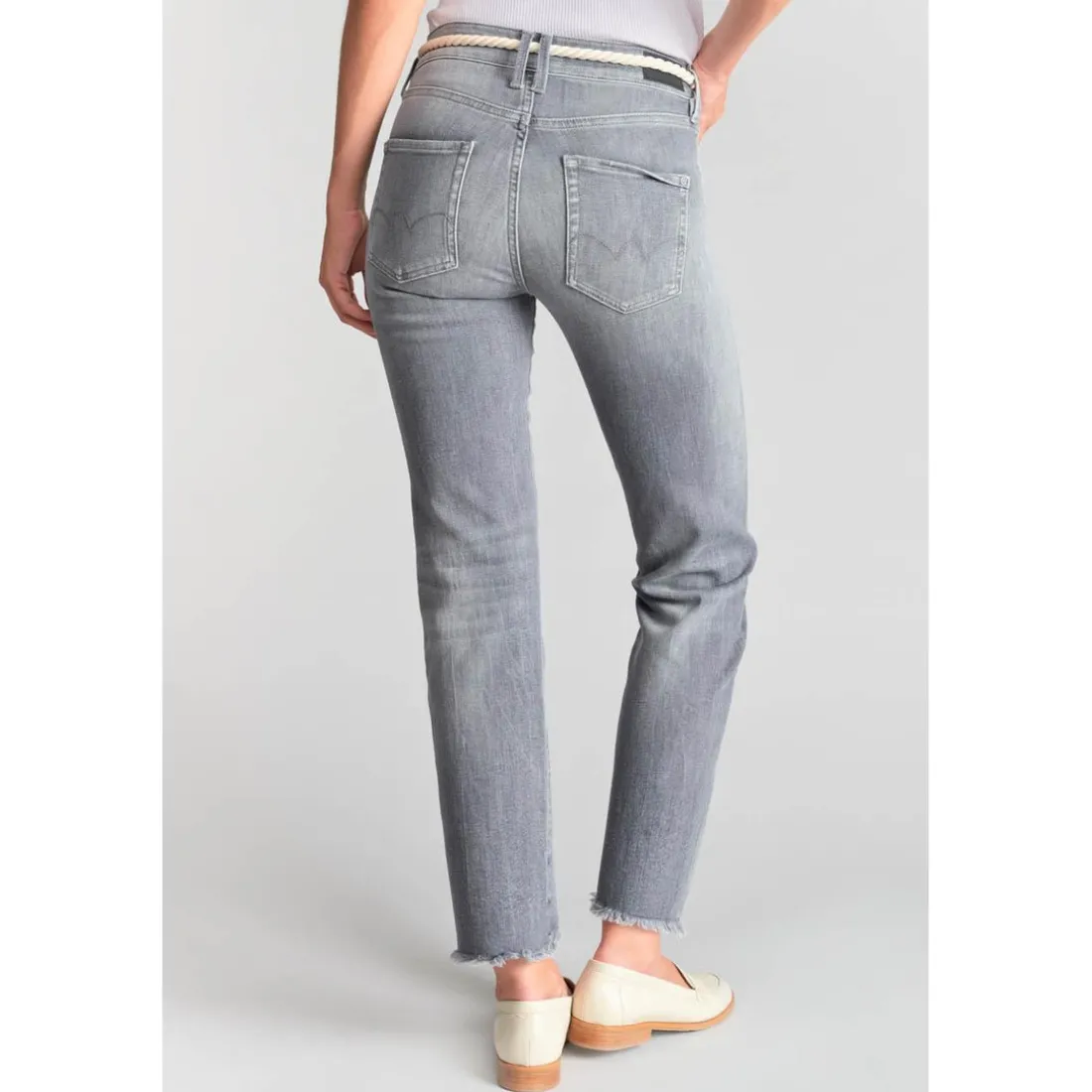 Jeans regular, droit pricilia, 7/8ème gris en coton