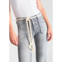 Jeans regular, droit pricilia, 7/8ème gris en coton