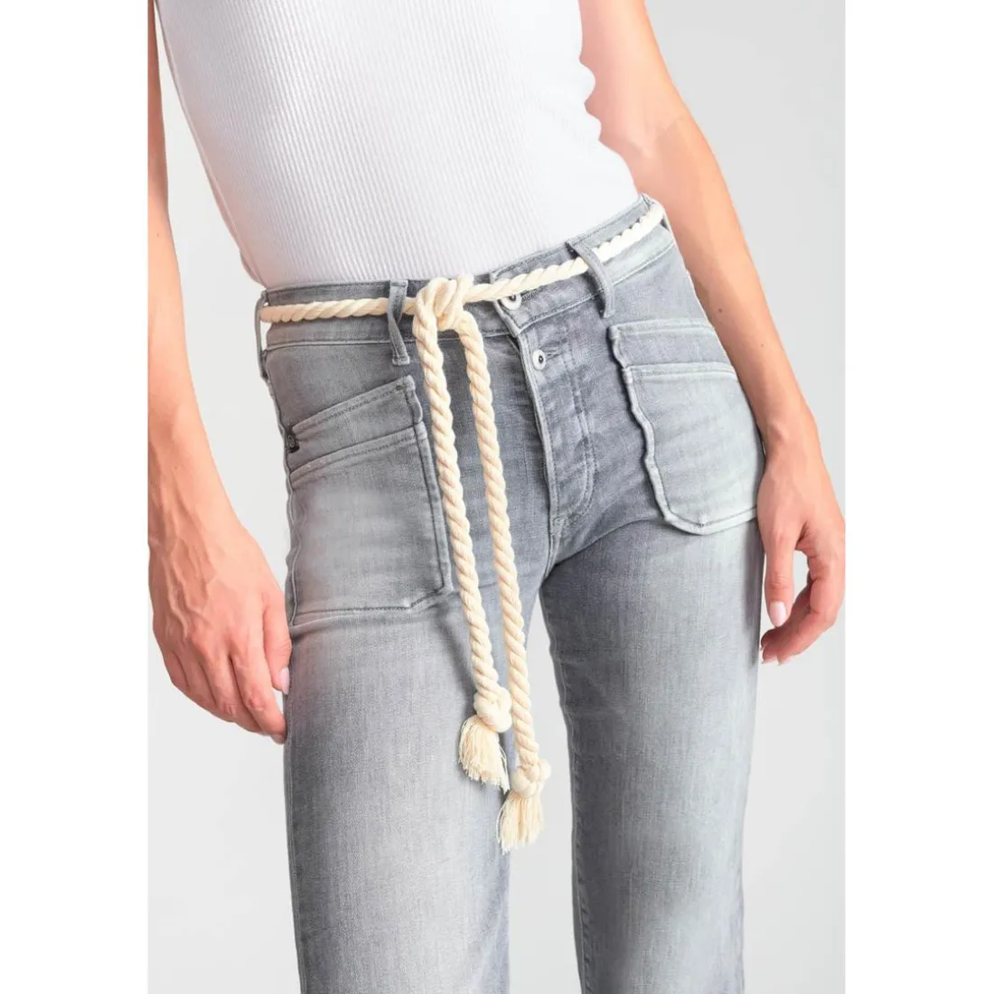 Jeans regular, droit pricilia, 7/8ème gris en coton