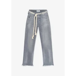 Jeans regular, droit pricilia, 7/8ème gris en coton