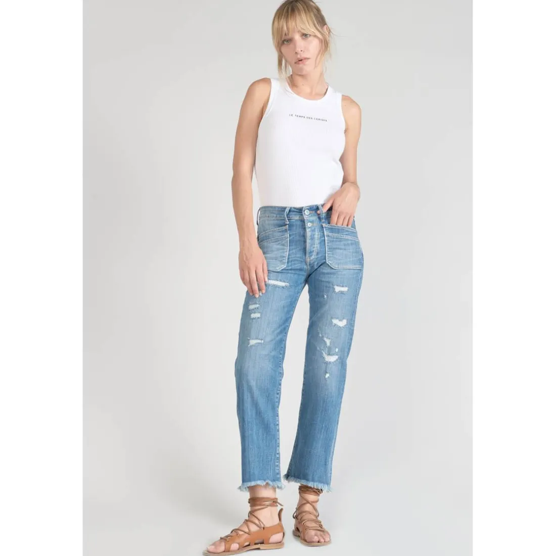 Jeans regular, droit pricilia, 7/8ème bleu en coton Page