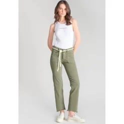 Jeans regular, droit pricilia, 7/8ème vert en coton