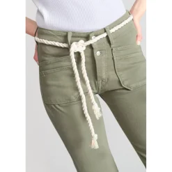 Jeans regular, droit pricilia, 7/8ème vert en coton