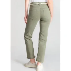 Jeans regular, droit pricilia, 7/8ème vert en coton