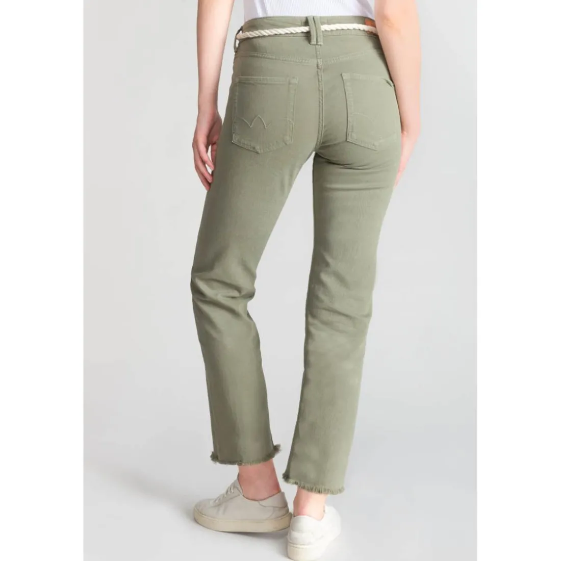 Jeans regular, droit pricilia, 7/8ème vert en coton