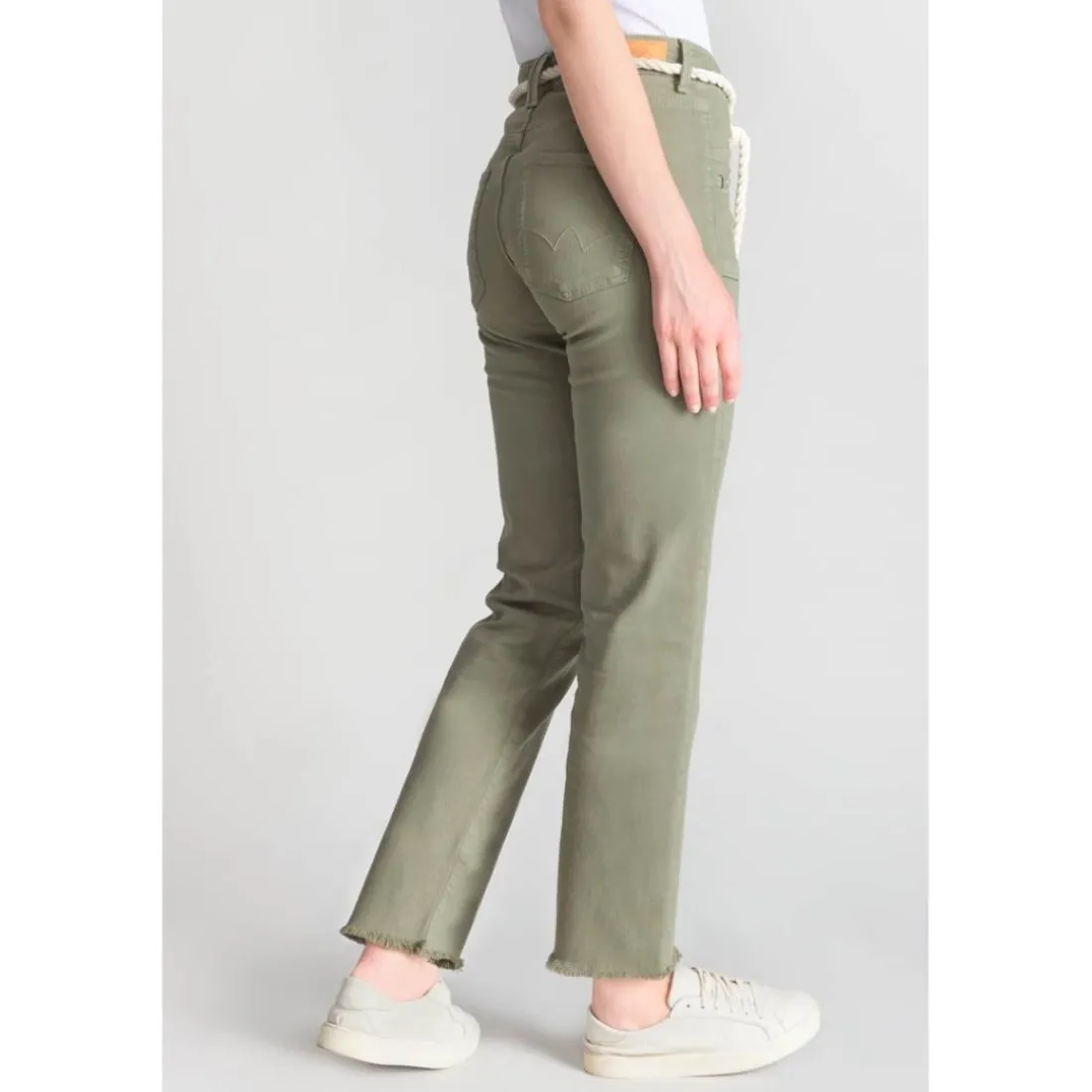 Jeans regular, droit pricilia, 7/8ème vert en coton