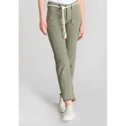 Jeans regular, droit pricilia, 7/8ème vert en coton