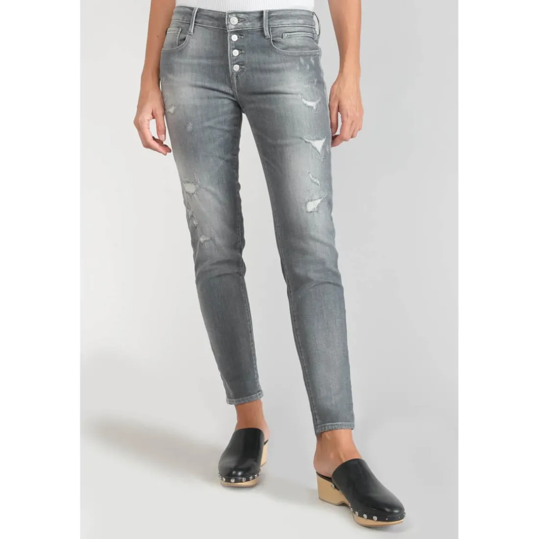 Jeans skinny POWER, 7/8ème gris en coton