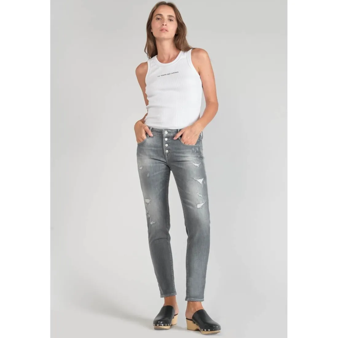 Jeans skinny POWER, 7/8ème gris en coton