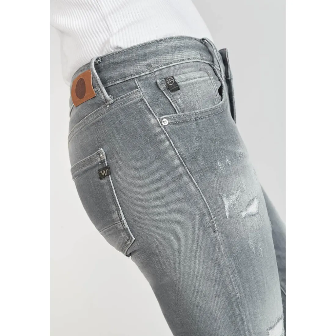 Jeans skinny POWER, 7/8ème gris en coton