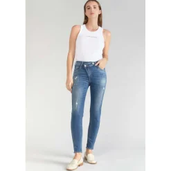 Jeans skinny taille haute POWER, 7/8ème bleu en coton Cate