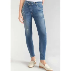 Jeans skinny taille haute POWER, 7/8ème bleu en coton Cate