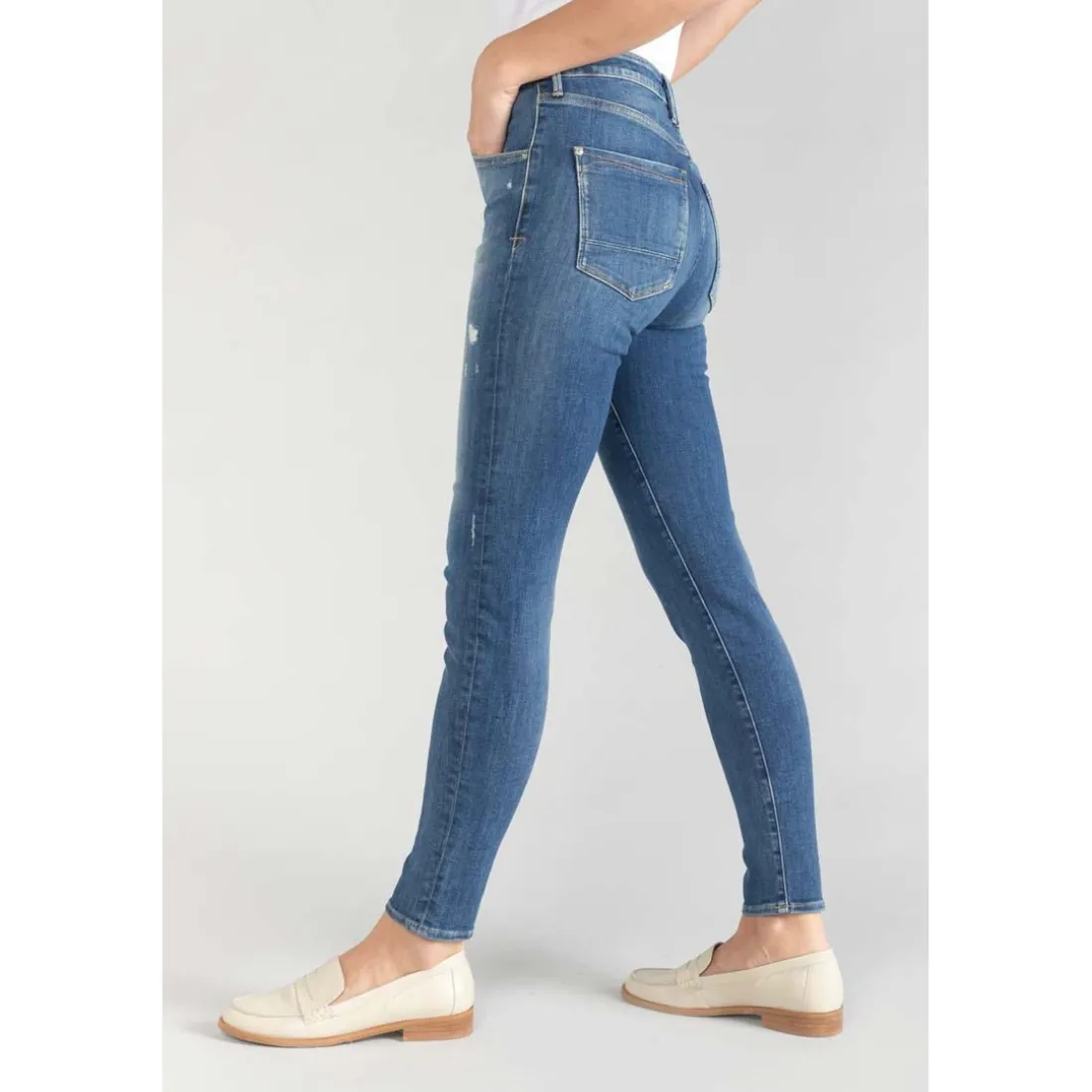 Jeans skinny taille haute POWER, 7/8ème bleu en coton Cate