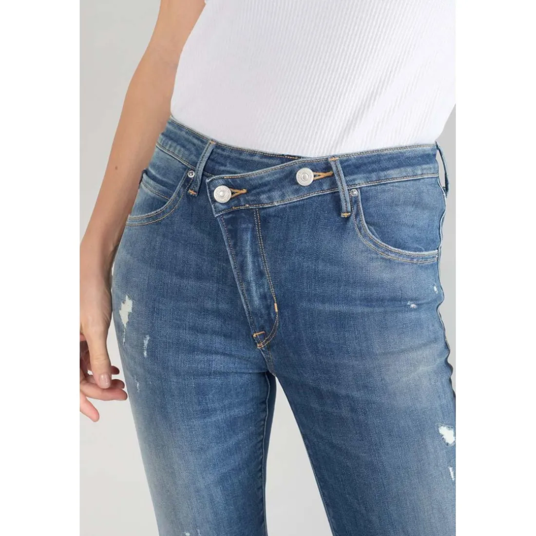 Jeans skinny taille haute POWER, 7/8ème bleu en coton Cate