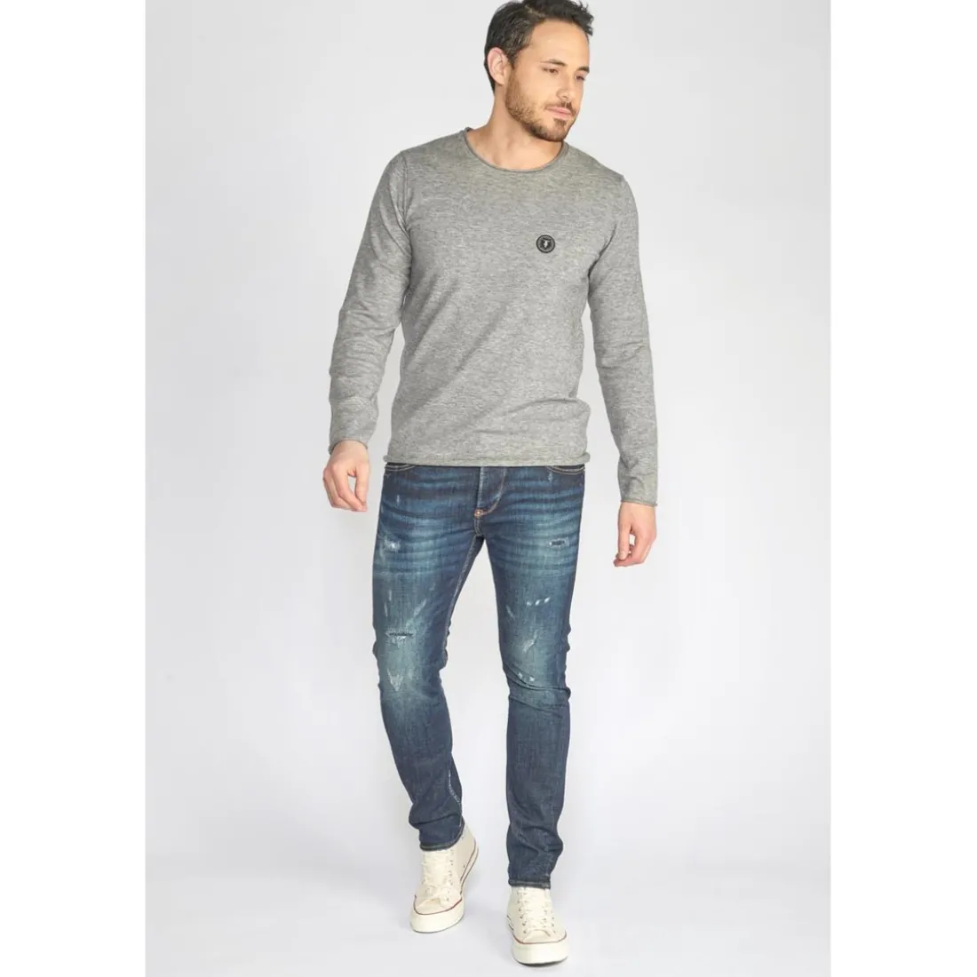 Jeans tapered 916, 7/8ème bleu en coton Myles
