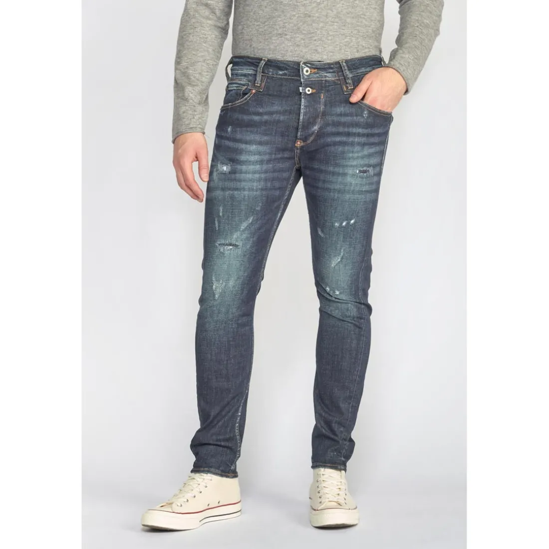 Jeans tapered 916, 7/8ème bleu en coton Myles
