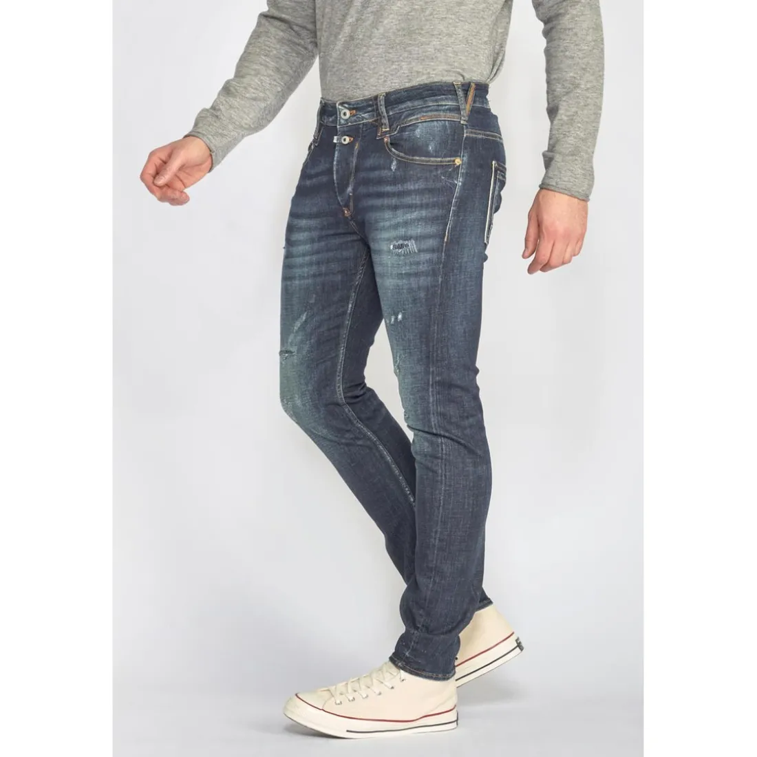Jeans tapered 916, 7/8ème bleu en coton Myles
