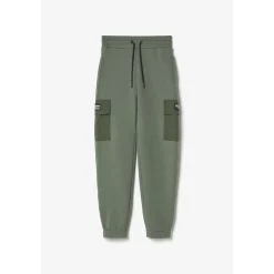 Jogging garçon, bi-matière Outobo kaki en coton