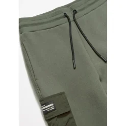 Jogging garçon, bi-matière Outobo kaki en coton