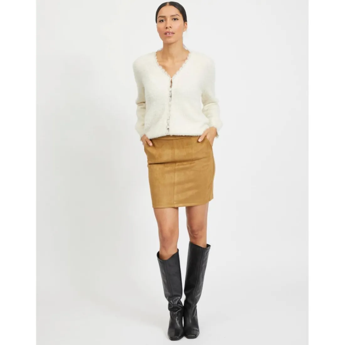 Jupe courte effet velours marron Zoe