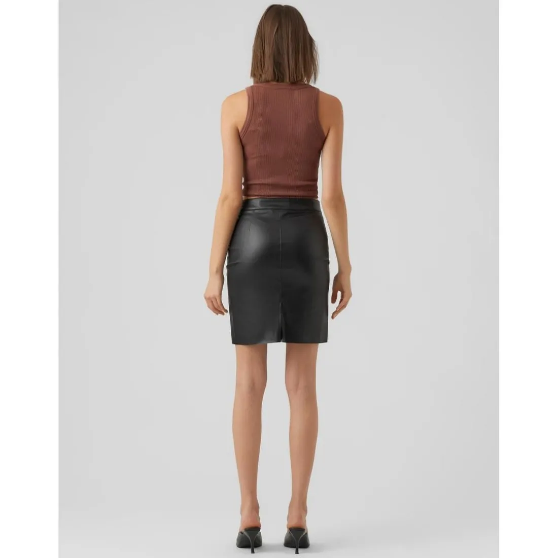 Jupe en simili-cuir Taille haute Au-dessus du genou noir