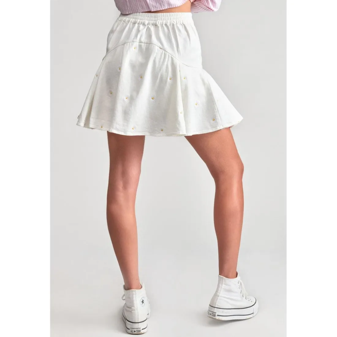 Jupe fille, evasée, patineuse SHELAGI blanc en coton