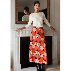 Jupe longue imprimée coquelicat - Clotilde rouge en viscose