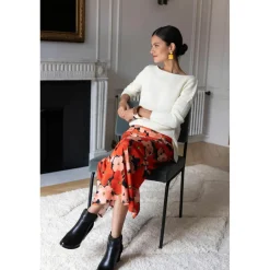 Jupe longue imprimée coquelicat - Clotilde rouge en viscose